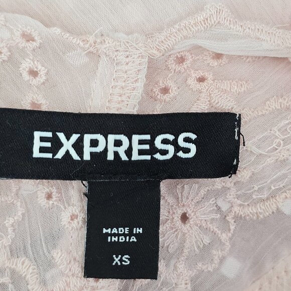 Express Surplice Blush Pink Eyelet Lace Wrap Long Sleeve Bodysuit Top - Picture 12 of 13